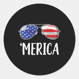 Merica Sungles 4th Of July Men Women Usa American  Classic Round Sticker