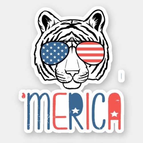 Merica Tiger Lover Independence Day 4th Of July P Sticker
