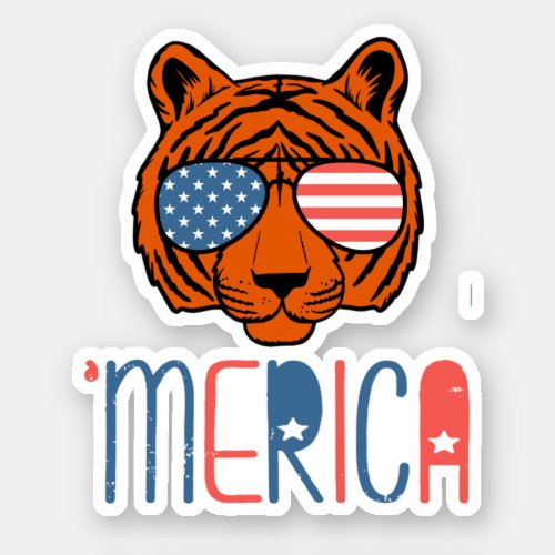 Merica Tiger Lover Independence Day 4th Of July P Sticker