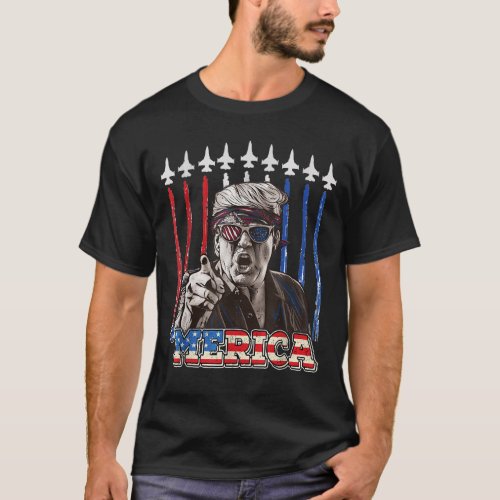 Merica Trump 2024 4th Of July American Flag T_Shirt