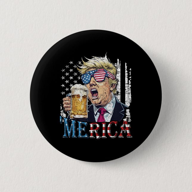 Merica Trump 4th Of July Funny Drinking Beer Men W Button (Front)