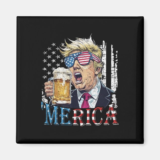 Merica Trump 4th Of July Funny Drinking Beer Men W Magnet (Front)