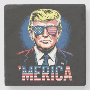 Merica Trump 4th Of July US Vintage Retro Stone Coaster