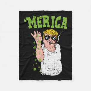 Merica Trump Bae Smoking Weed Funny Stoner Gift Fleece Blanket