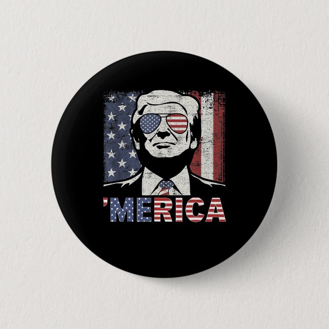 Merica Trump Happy 4th Of July Trump American Flag Button (Front)