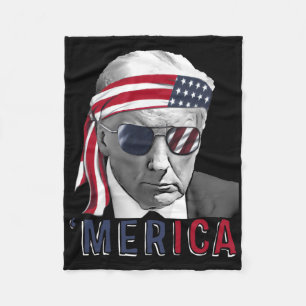 Merica Trump Happy 4th Of July Trump American Flag Fleece Blanket