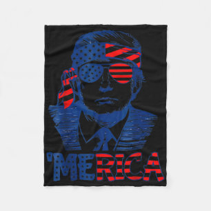 Merica Trump Happy 4th Of July Trump American Flag Fleece Blanket