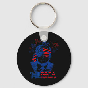 Merica Trump Happy 4th Of July Trump American Flag Keychain