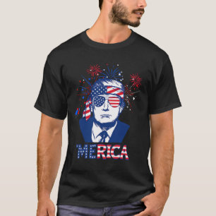 Merica Trump Happy 4th Of July Trump American Flag T-Shirt