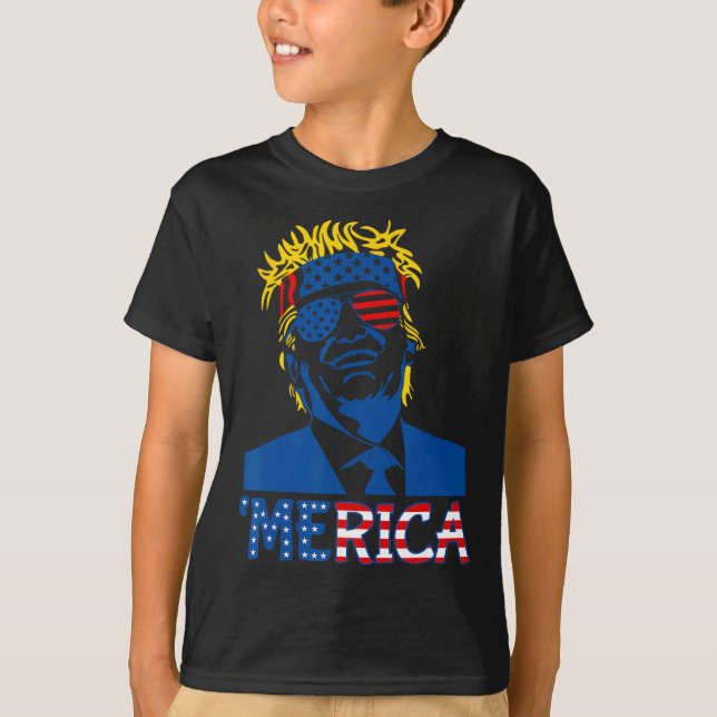 Merica Trump Happy 4th Of July Trump American Flag T-Shirt (Front)