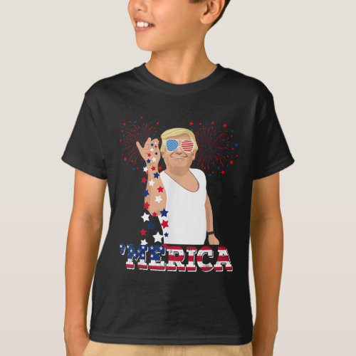 Merica Trump Happy 4th Of July Trump American Flag T_Shirt