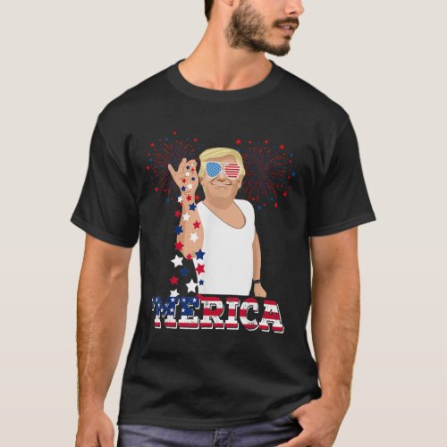 Merica Trump Happy 4th Of July Trump American Flag T_Shirt