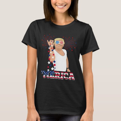 Merica Trump Happy 4th Of July Trump American Flag T_Shirt