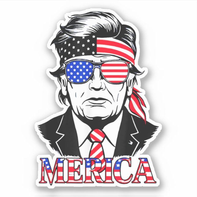 'MERICA TRUMP Happy 4th Of July Trump Sticker (Front)