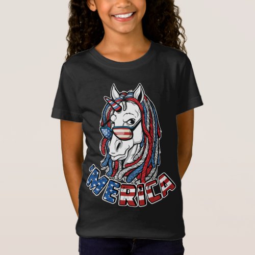Merica Unicorn Vintage Style American Flag 4th Of  T_Shirt