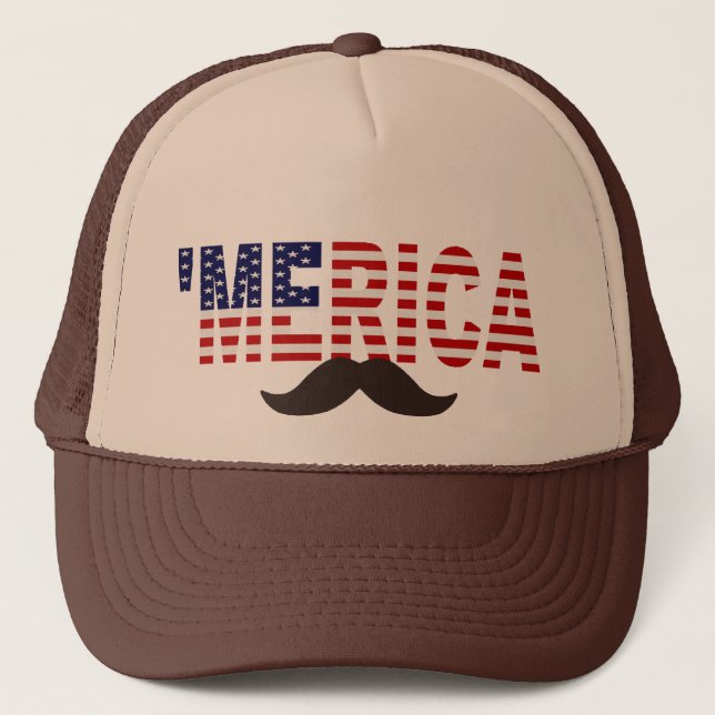 'MERICA US Flag Brown Mustache Hat (Front)