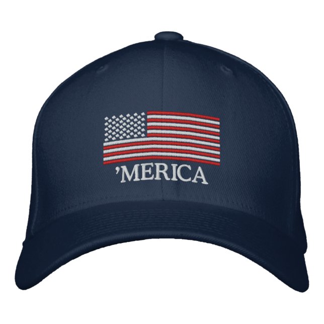 'MERICA US Flag Embroidered Hat (Front)