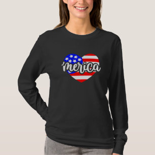 Merica Us Flag Heart 4th Of July Independence Day T-Shirt