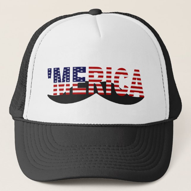 'MERICA US Flag Mustache Hat (Front)
