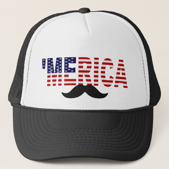 'MERICA US Flag Mustache Hat (Front)