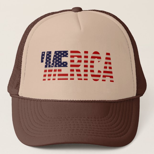 'MERICA US Flag Trucker Hat (brown & tan) (Front)