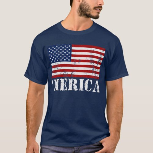MERICA US Flag Vintage Distressed T_shirt