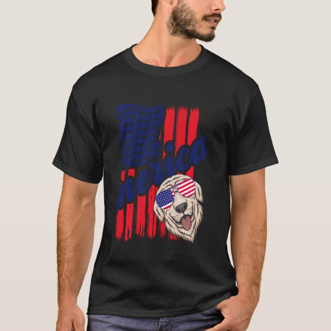 Merica Usa America Dog Wearing American Flag Sungl T-Shirt (Front)