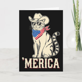 Merica Usa Cat Western Cowboy 4th Of July Card
