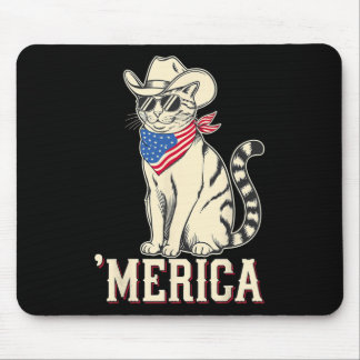 Merica Usa Cat Western Cowboy 4th Of July Mouse Pad