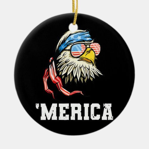 Merica USA Flag Bald Eagle Patriotic Veteran 4th Ceramic Ornament