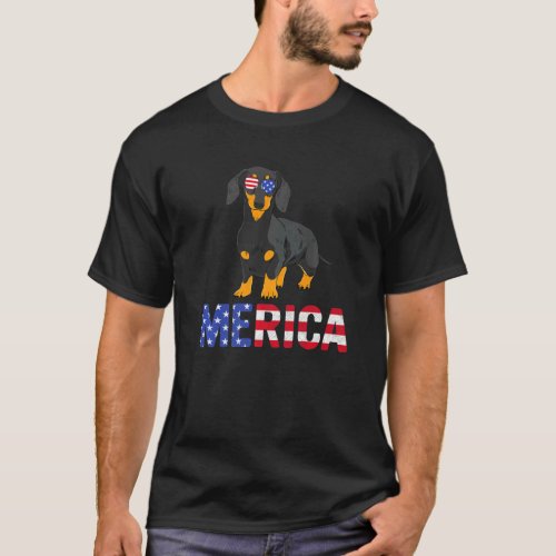 Merica Usa Flag Dachshund Dog Sunglass Patriotic 4 T_Shirt