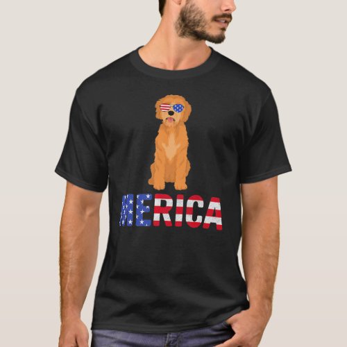 Merica USA Flag Goldendoodle Dog Sunglasses 4th T_Shirt