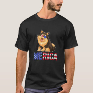 Merica Usa Flag Pomeranian Dog Sunglasses 4th Of J T-Shirt