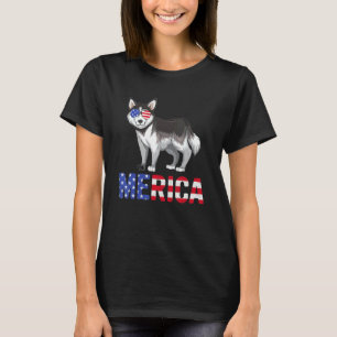 Merica Usa Flag Siberian Husky Dog Sunglasses 4th  T-Shirt