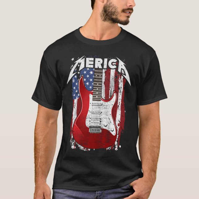 Merica USA Guitar Player American Flag Guitarist  T-Shirt (Front)