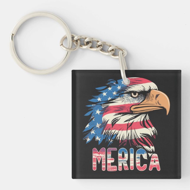 MERICA Veterans Day Eagle Flag and Patriotic Pride Keychain (Front)
