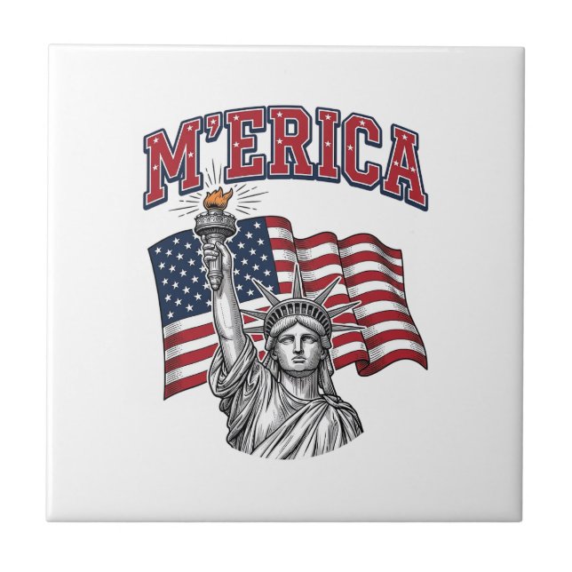 MERICA Vintage Liberty Patriotic Ceramic Tile (Front)