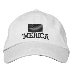 Merica with Gray and Black American Flag Embroidered Baseball Cap