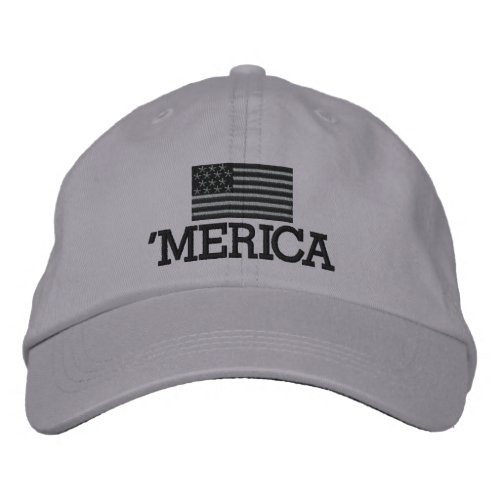 Merica with Gray and Black American Flag Embroidered Baseball Cap