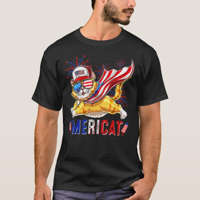 Mericat 4th of July Cat American Flag America USA T-Shirt (Front)