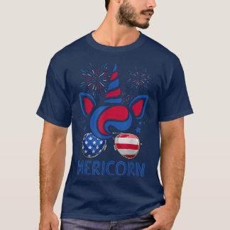 Mericorn Unicorn Face & American Flag Sunglasses 4 T-Shirt