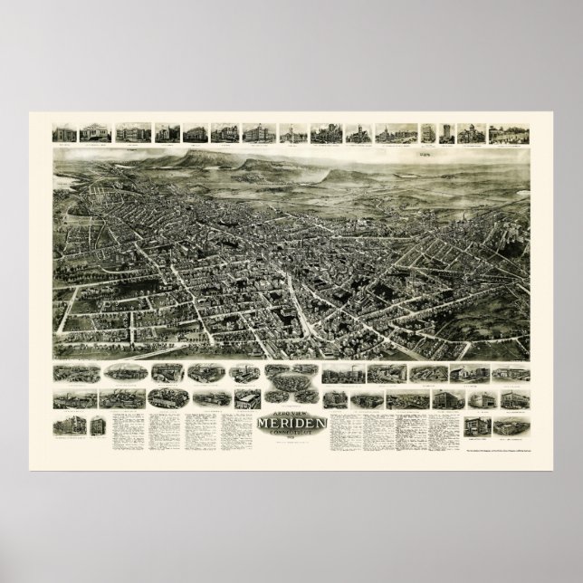 Meriden, CT Panoramic Map - 1918 Poster (Front)