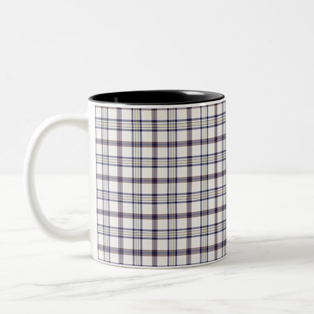 Merino White and Blue Zodiac Plaid Two-Tone Coffee Mug (Left)