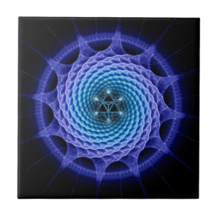 Merkaba Spiral Mandala Blue ( Fractal Geometry ) Ceramic Tile