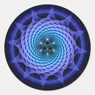 Merkaba Spiral Mandala Blue ( Fractal Geometry ) Classic Round Sticker