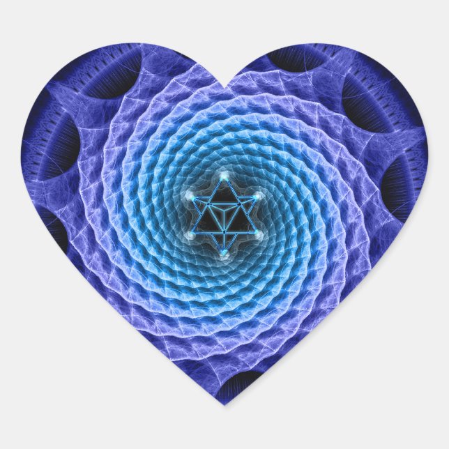 Merkaba Spiral Mandala Blue ( Fractal Geometry ) Heart Sticker (Front)