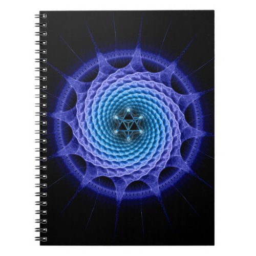 Merkaba Spiral Mandala Blue  Fractal Geometry  Notebook