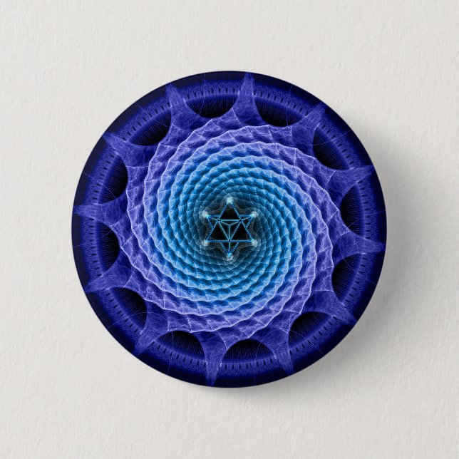 Merkaba Spiral Mandala Blue ( Fractal Geometry ) Pinback Button (Front)