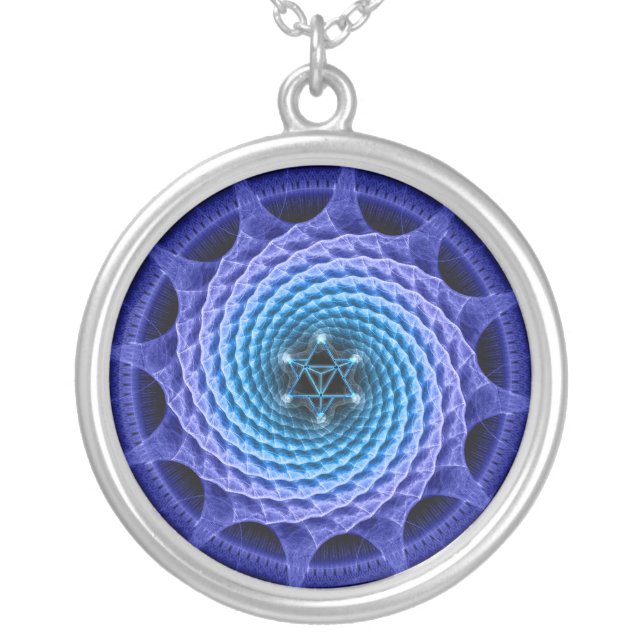 Merkaba Spiral Mandala Blue Fractal Necklace (Front)