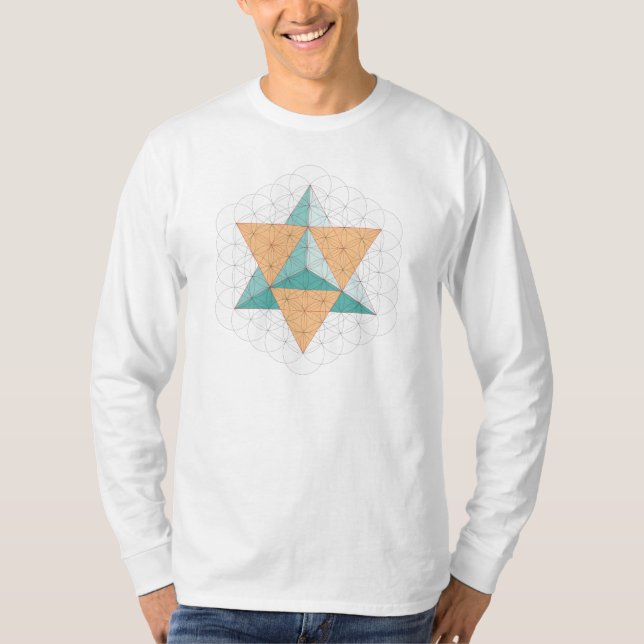Merkaba Star Tetrahedron on Flower of Life T-Shirt (Front)